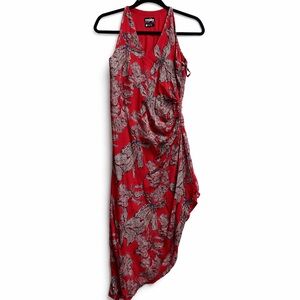 Masaba One of a Kind Red Floral Asymmetrical Dress XS Draped Statement Midi